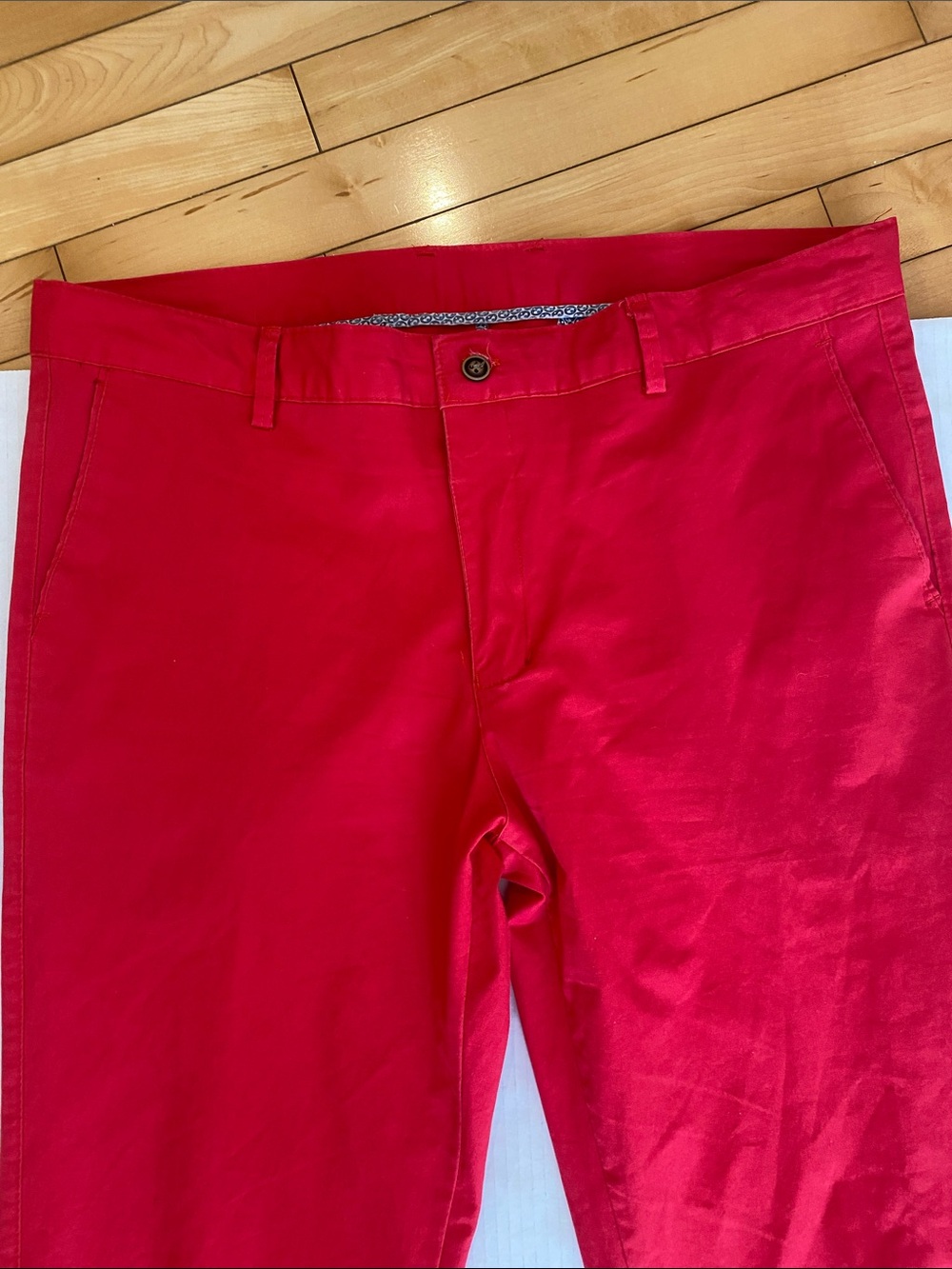 European brand in Raspberry Red Slim Cotton Mix Chino Pants Size Euro 48/US 16 - Picture 4 of 16